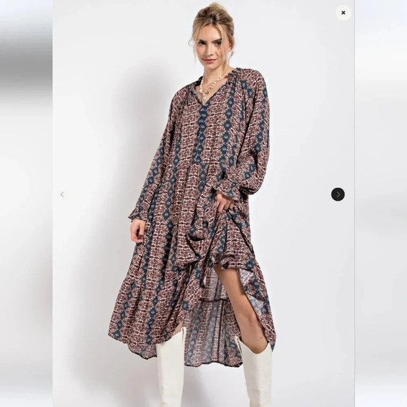 New! Easel Paisley Printed Long Sleeve Gauze Maxi Dress S - Picture 6 of 6